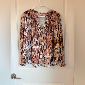 Buddy Love Orange and Black Metallic Patterned Blouse-flowy